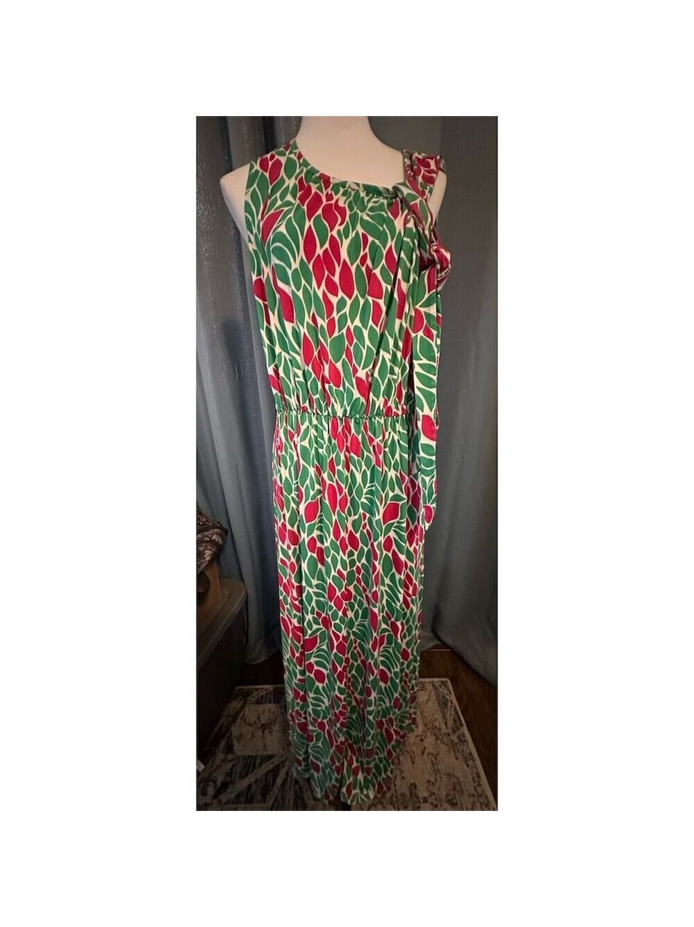 Nikki Poulos Women's XL Abstract Leaf Print Maxi Dress Multicolor